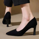 Women 2025 New Summer Black Fine Tip Pointy Light Mouth Velvet Career Hitchhed Temperament Single-Shoe