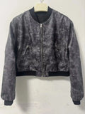 Temperament Casual Spring New Retro Collar Locomotive PU Imitation Leather Bomber Jacket
