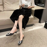 Buckle Water Drill Head Half Slippers Women Wear Summer 2025 New Thin Heel Slacker Cool Dragged Muller