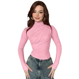 Autumn And Winter Women's New Fashion Fashion Leisure Folds High-Sleeved Long-Sleeved Solid-Colored Shirt