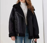 Faux Fur Double-sided Zipper Jacket-Outfit