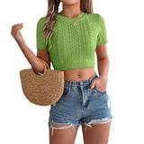Shooting 2025 Spring And Summer Leisure Mahjong Short-Sleeved Knitted Jersey Holiday Short Umbilly Tops Women's