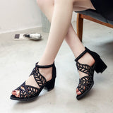 Fashion High-Heeled Sandals Women Summer Water Drill Hollow Size 4243 Yards Fish Mouth Roman