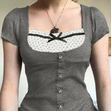 Two Retro Wool Collar Short-Sleeved T-Shirt Women 2025 Summer INS New Women's