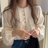 Retro Collar Lace White Shirt Women's Spring And Autumn Shirt High-End Chic Temperament Long-Sleeved