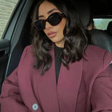 Women's Clothing Explosion Fashion Temperament Wine Red Blazer Double