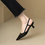 Red Sharp Head Patent Leather Heeled Sandals Women Summer New Retro Wind And Back Empty Single Shoe