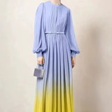 Elegant High-End Gradient Dress Women Spring Skinny Temperament Folding Long