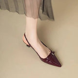 Patent Leather Heeled Sandals Women 2025 Summer New Retro Style And Korean Version Of Casual Single-Shoe