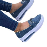 Women's 2025 Spring Thick Bottom Heel Single Shoes Women Breathable Canvas Shoes In Front Of The Heel With Lazy