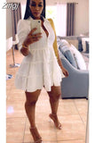 Solid Ruffles Shirt Dress Women Streetwear Half Sleeve Buttons Up High Waist Mini Dress Summer Casual Party