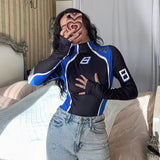 Zingj Racing Style Contrast High Neck Bottom Onesie Fall 2023 New Hottie Tight Long Sleeved