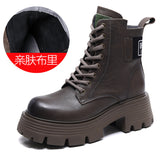 Head Layer Of Cow Skin Thick And Thick Bottomed Pine Cake Boots Handsome British Style Retro Martin Boots Women Height