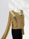 Zingj And After Two Wear Sand Dune Waste Wind Top Hole Long Sleeve T-Shirt Hollow See-Through Blouse Rope Tie Tie