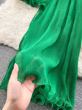 Women Sexy See Through Irregular Dress Elegant Female Ruffle Off Shoulder Slim High Waist Vestidos Green/White