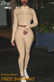 Sexy Sporty Two Piece Set Sexy Bodycon Embroidery Ribbed Knit Tracksuit Fall Winter Casual Clothes for