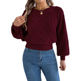 Shooting 2025 Autumn And Winter Pure Color Lantern Long Sleeves To Close The Waist Tidly Sweater Women's