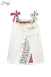 Women's Suspender Dress Summer 2023 Sexy Bandage Vintage Denim Patchwork Dress Ladies Kawaii Floral Print A Line Mini