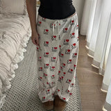 Cloth Forget Street Love Print Straight Knitted Trousers Loosely Tied With H-Hops Casual