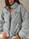 Moon-Print Denim Cotton Clothes Lead The Street Wind Warm Outdoor Women's Coat Loose Autumn And Winter