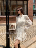 Xixi 2025 Autumn New White Standard Temperament High-Necked Long-Sleeved Plus Velvet Dress High-End Short Dress Women
