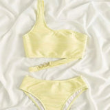 2023 New Split Irregular Split One-Shoulder Split Swimsuit