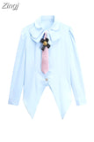 Womens Blouses Elegant Long Sleeve Blue Shirt Ladies Solid Color Femme French Single Breasted Blouses Feminina Streetwear