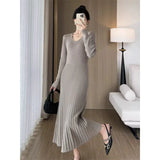 Zingj Knitting Dress That Matches Overcoat Female Autumn Winter Temperament Famous Socialite Senior Sense To Close Waist Inside Build A Word Wool Skirt Long