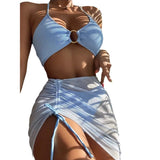 Bikini Split Swimsuit Women Solid Color Sexy Swimsuit Three-Piece Hanging Neck Three-Point