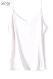 Silk Women Camis Tops Woman V-neck Satin Tank Tops Women Sleeveless Silk White Tops 3XL Sexy Satin Halter Top OL