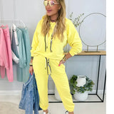 Autumn And Winter New Women's Pure Color Round Neck Long Sleeves With Splicing Trousers Set