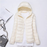 Autumn Winter New Super Light Female Light Hooded Down Jacket Light Female Slim To Add Large Size Light Coat Tide-Outfit