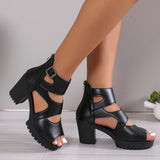 Heel Thick Heel Roman Sandals Female 2025 Summer New Platform Fashion Versatile Fish Mouth Hollow Sandals Plus