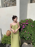 Zingj Halter Dress Summer 2023 New Long Temperament Loose Inside The Pleated