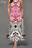 Boho Long Dresses Women Elegant Sleeveless Casual Floral Print Beach Party Maxi