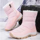 Snow Boots Women With Velvet Thick Cotton Shoes 2025 Winter New Zipper Thick-Bottomed Warm Cotton
