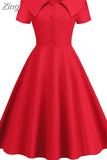 Peter pan Collar Women Dress Summer Single Breasted Elegant Vintage A Line Dress Short Sleeve Midi Party Office