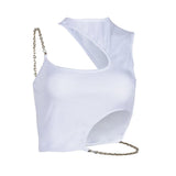 Street Irregular Metal Chain Repair Coat New High-End Bare Back Umbilly Short Sling