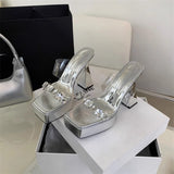 Word With Transparent Thick-Soled Cool Slippers Women 2025 Summer New Thick Heel Waterproof Table Small High Heels