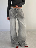 Low-Rise Old Denim Trousers Street Retro Washing Wide Legs Jeans Female