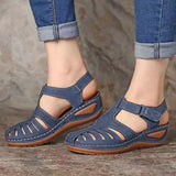 Summer New Large-Size Hole Shoe Bag Head Retro Sandals Magic Sticker Hollow Slope And Round Head Women's