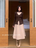 Xixi 2025 Autumn White Standard Temperament With Pure Color High Waist Slim Half Skirt Hair Long Dress