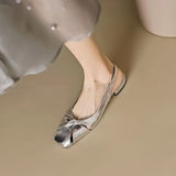 Women's Shoes Gold And Silver Double-Colored Bag Head Sandals 2025 Summer New Full Leather Retro Style With Low-Heeled