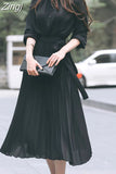 Single Breasted Chiffon Dress Women Pleated Dresses Full Sleeve Slim Waist A-line Casual Female Long Dress Vestidos