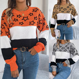 Orders For Autumn And Winter Casual Coloring Star Hollow Lantern Sleeve Sweater Women's
