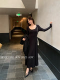 Xixi 13 Line 2025 Autumn White Standard Temperament Pure Color Knitted Dress Showing Thin High Waist Long Dress