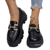 Bottom English Style Low Help Single Shoes Women's New Thick-Bottomed Large-Size Lazi Buckle