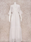 White Dress Women Lace High Waist Belted Maxi Dress Ladies Boho women long Beach Dress Loose Robe