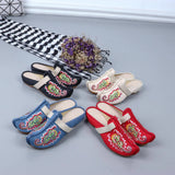 Zingj Ethnic Style Summer Ladies Embroidered Cloth Art Slippers Embroidered Cloth Shoes