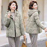 Winter Down Cotton Padded Jacket Women's Warm Cotton Padded Jacket 2024 New Fashion Solid Color Can Take Off The Hat Short Jacket-Outfit